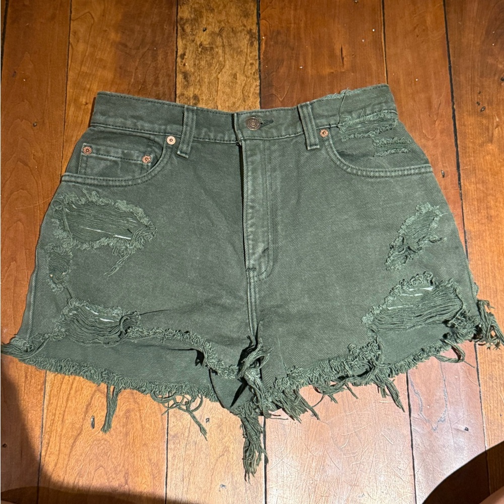Levi Distressed Olive Green Women Shorts